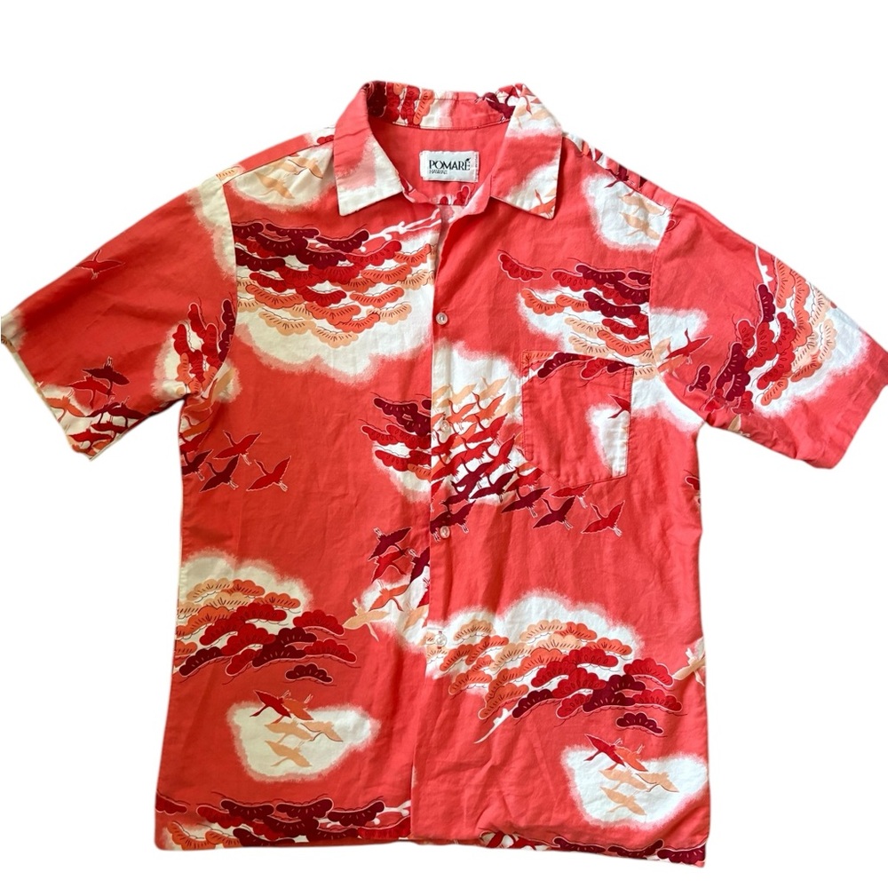 Vintage Pomare Birds /Clouds Button Down Shirt Red/White - Picture 7 of 12